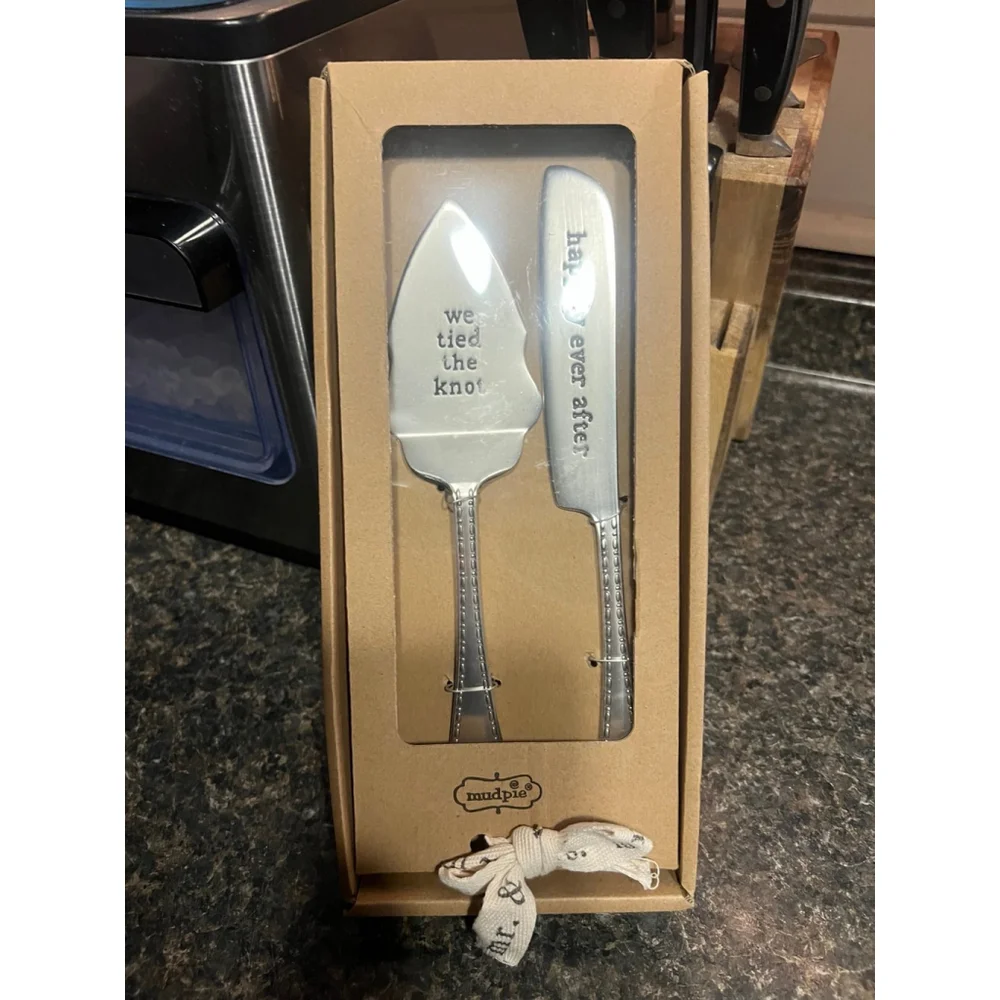 New Mud Pie Boxed Wedding Cake Server Set, Silver, 9